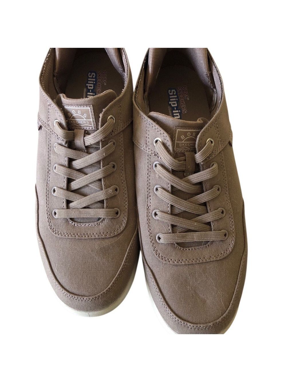 BOBS Skechers D’Vine So Devoted Vegan Slip Ins Taupe Canvas WOMENS 10 EUC